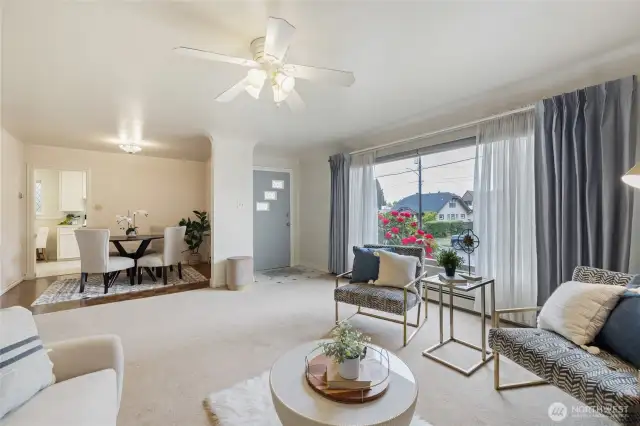 Living room connects to dining room