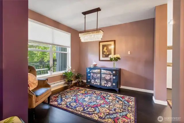 This stunning dining room could also be used as an extra guest space.