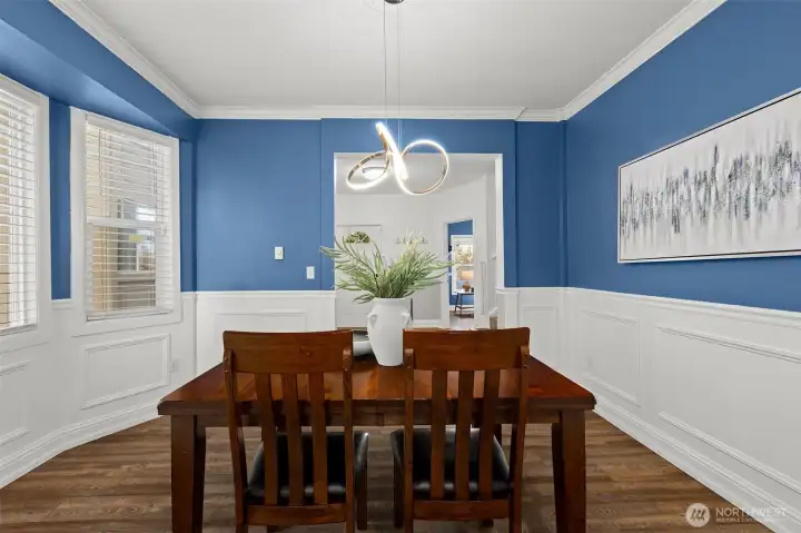 Classic Wainscoting and Modern Lighting create the perfect balance.