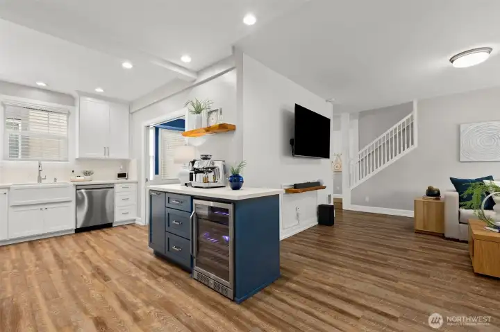 Perfect PNW moment: Coffee Bar and Wine Fridge.  Let's entertain!