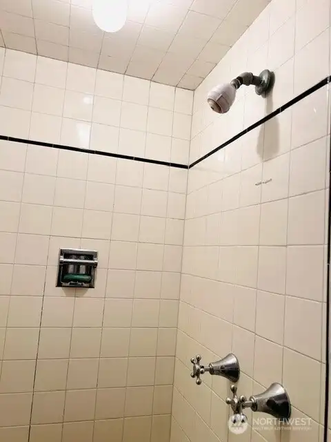 upstairs bathroom. Antique style tile
