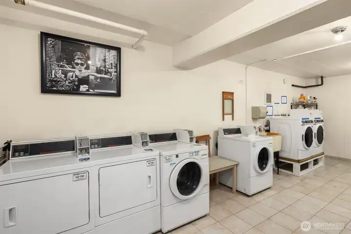Clean, well-maintained first-floor laundry facilities with commercial-grade machines—no hauling laundry off-site.