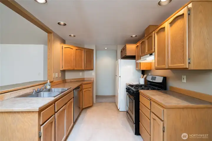 Classic galley kitchen is at the homes center!