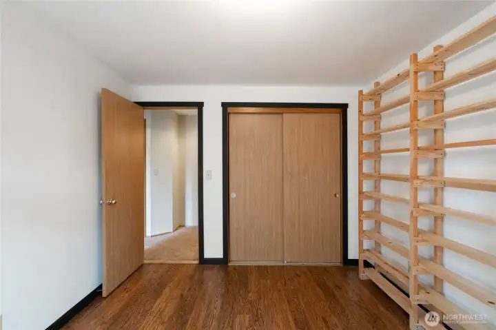 Flex space-bedroom or office with built-in shelving.
