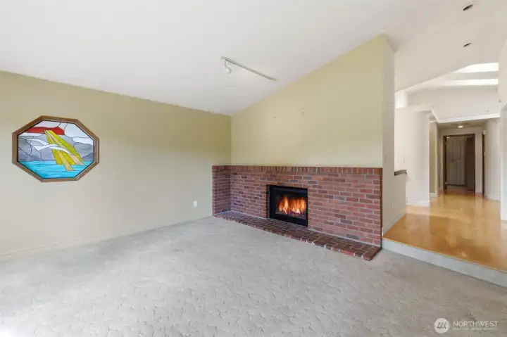Living room looking SE towards the wood burning fireplace. Living room looking SE towards the wood burning fireplace.
