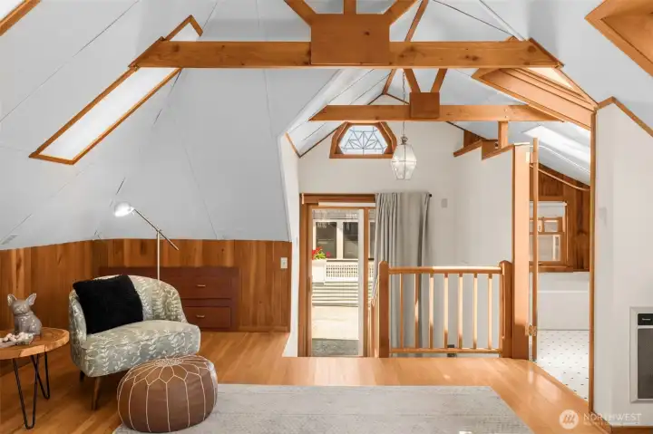 Access the rooftop deck from the attic space - another cool space to enjoy with guests or just for yourself!