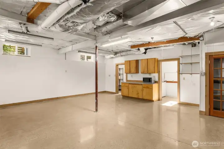 Bring your ideas to this space or use it for storage; laundry room to right of cabinets, 3/4 bath to left