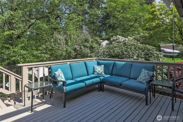 Deck Off of Dining Overlooking the Pool and Forest