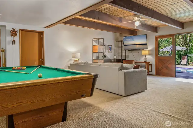 Family Room with Pool Table, Wet Bar and Access to Pool Deck