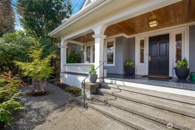 Enjoy morning sun and coffee from the broad, covered front porch.