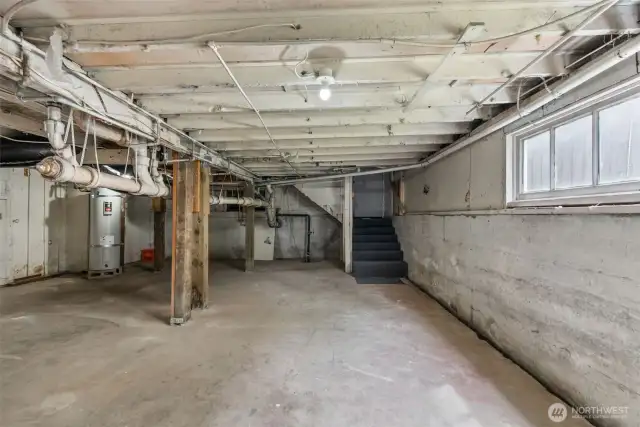 Unit B has access to the unfinished garage/basement/storage space.