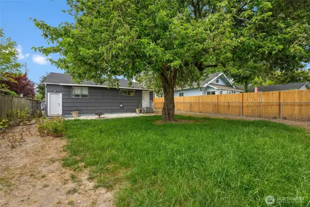 Fully fenced, shared backyard.