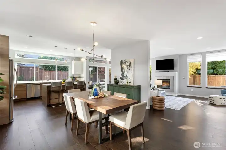 Another view of the dining spaces, kitchen and living room...