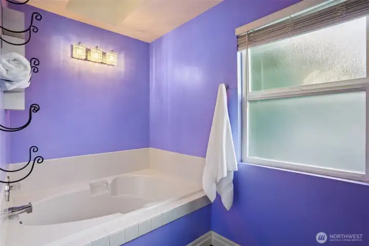 Soaking tub is perfect to relax in a the end of the day!