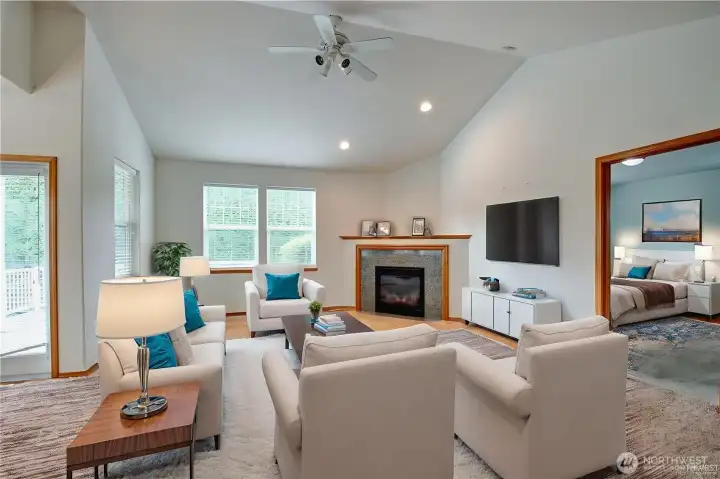 Living room virtually staged.