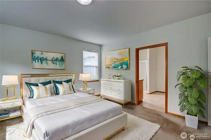 Primary bedroom virtually staged.
