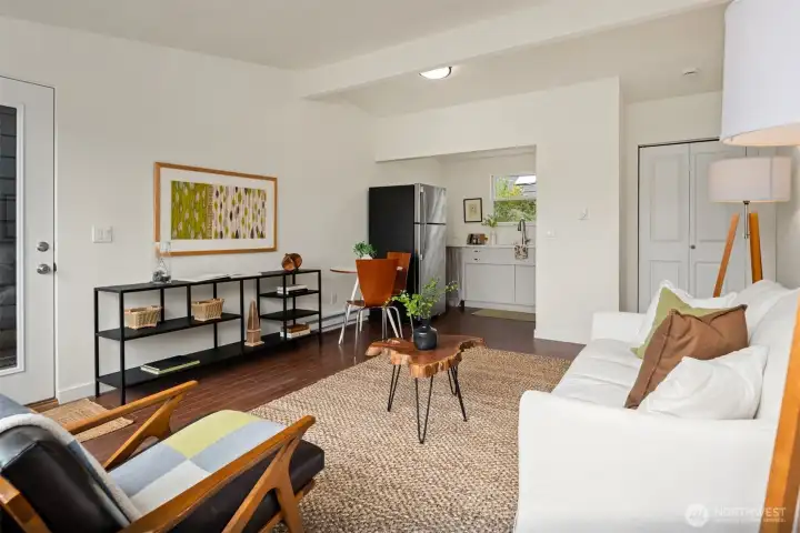 Living room facing kitchen.