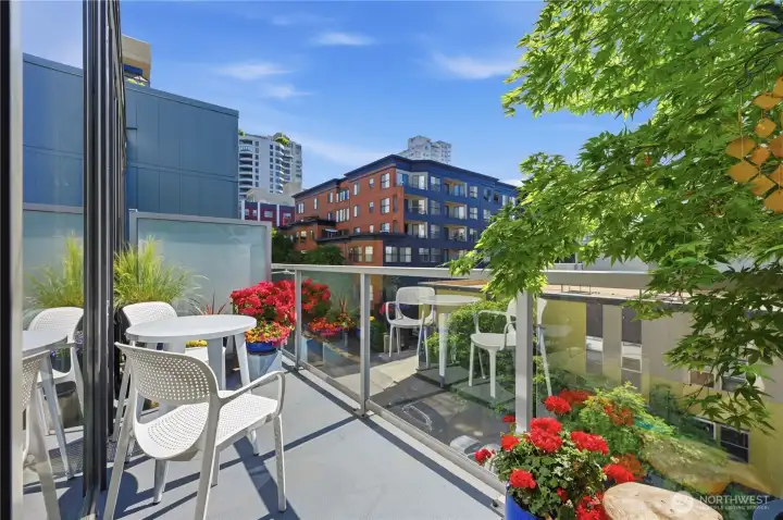 For the love of plants & flowerpots, enjoy your private deck with city views. For the love of plants & flowerpots, enjoy your private deck with city views.