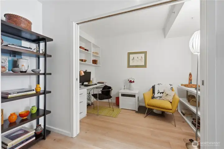 Check out the cool private deck with built-in desk & shelving. Maybe add a daybed for overnight guests. Check out the cool private deck with built-in desk & shelving. Maybe add a daybed for overnight guests.
