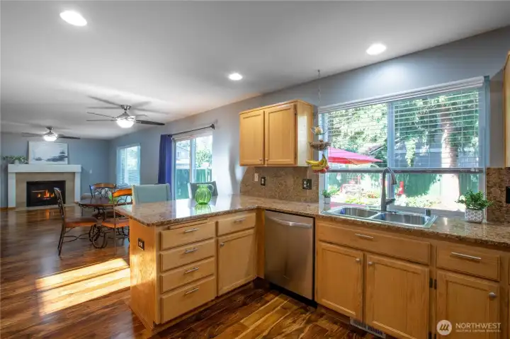 Beautiful kitchen with granite counters and back splash