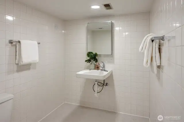 Sink area of the lower bathroom.