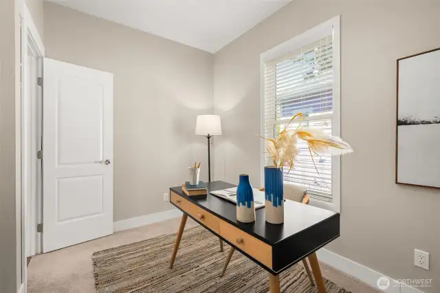 Secondary bedroom on the main floor features built-ins in the closet.