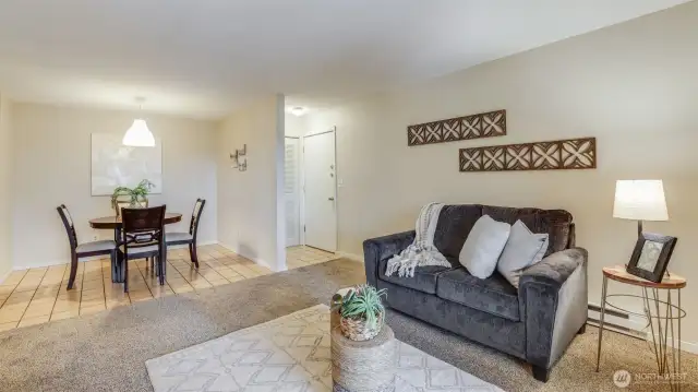 Open concept layout from the living room to the dining room is great for entertaining.