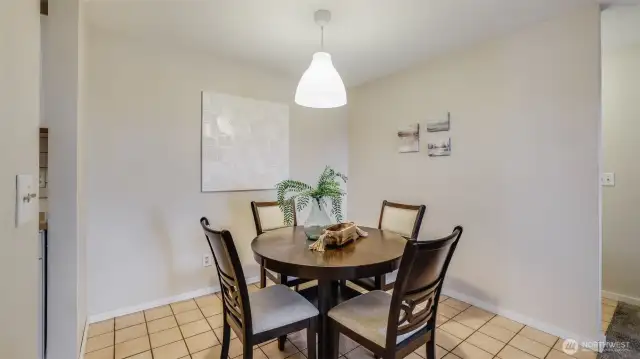 Freshly painted white trim and newer light fixtured make this space light and bright.