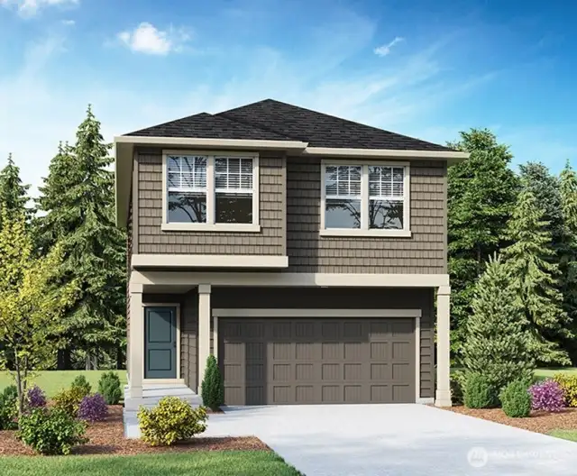 Burnham Plan Elevation A - Marketing Rendering. Depictions of homes or other features are artist conceptions. Hardscape, landscape, and other items shown may be decorator suggestions that are not included in the purchase price and availability may vary. No view is promised. Views may also be altered by subsequent development, construction and tree growth and landscaping.