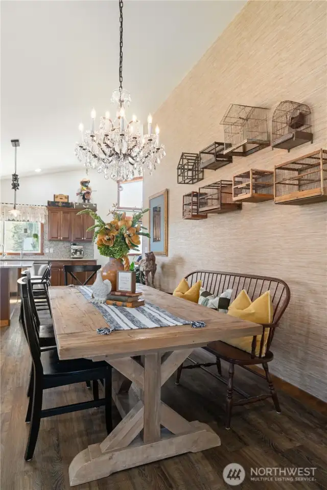 Dining table with restoration hardware lighting