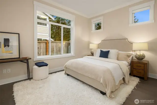Main level guest bedroom with access to 3/4 bathroom