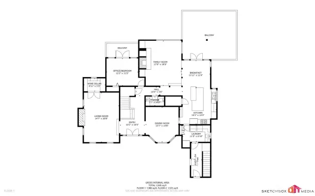 Floor 1 includes 1 bedroom.