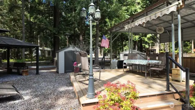 Covered RV parking, shed, gazebo, firepit - this place has it all
