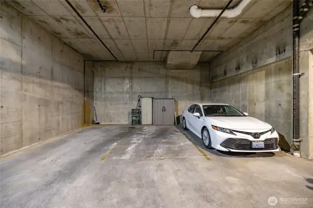 Dedicated parking spot with storage in the secure underground parking garage.