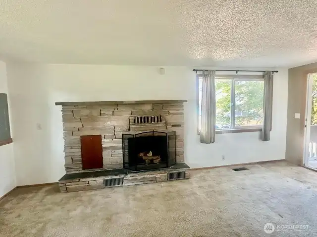 Wood Fireplace in Living Room