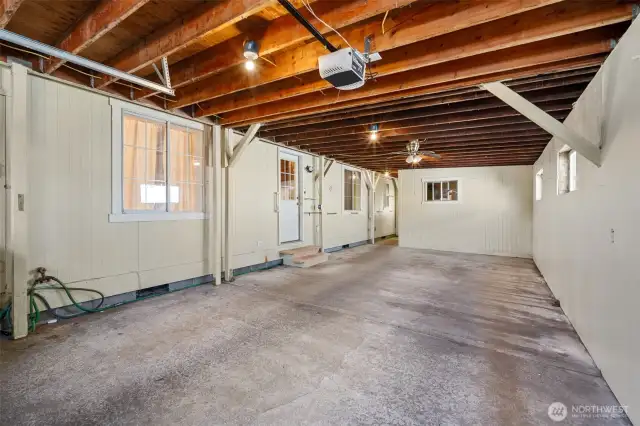 Deep, individual garage offering plenty of space for parking, and storage or projects.