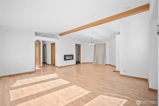 View from the entryway into the living room space.