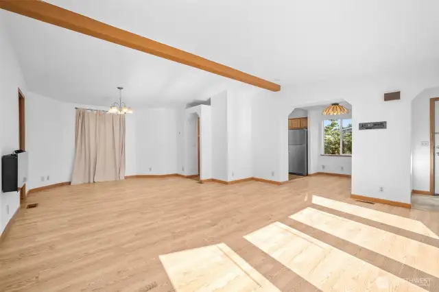 View towards the breakfast nook, and kitchen, functional flow.