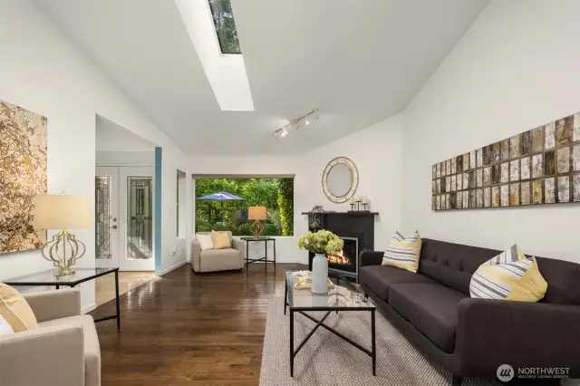 Living room with gas fireplace.