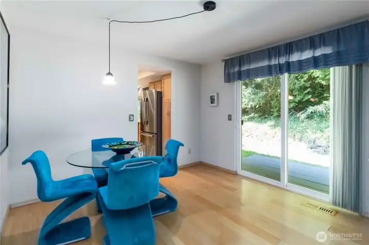 Perfect spot for meals with serene backyard views.