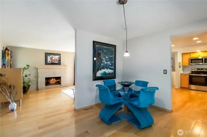 This convenient dining space with easy access to both the kitchen and living area.