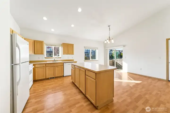 Kitchen with slider out to the back yard
