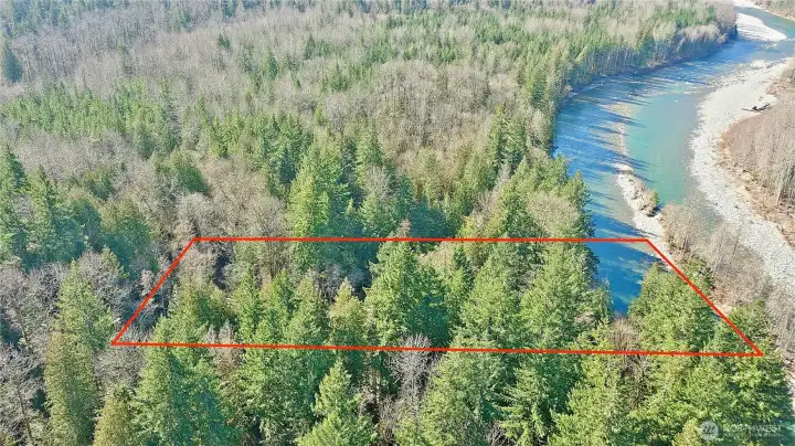 Overhead view with approximate boundaries in red.