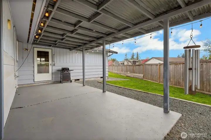 one of two covered areas in backyard. one of two covered areas in backyard.