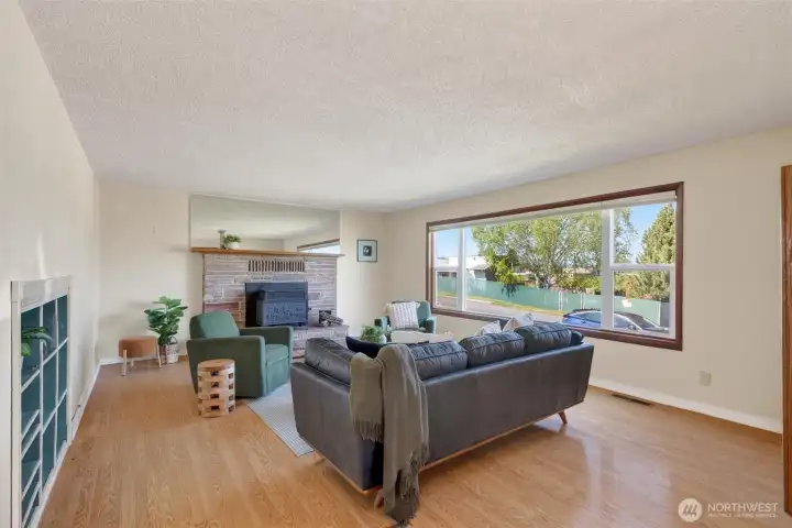 Living room with wood-burning stove.