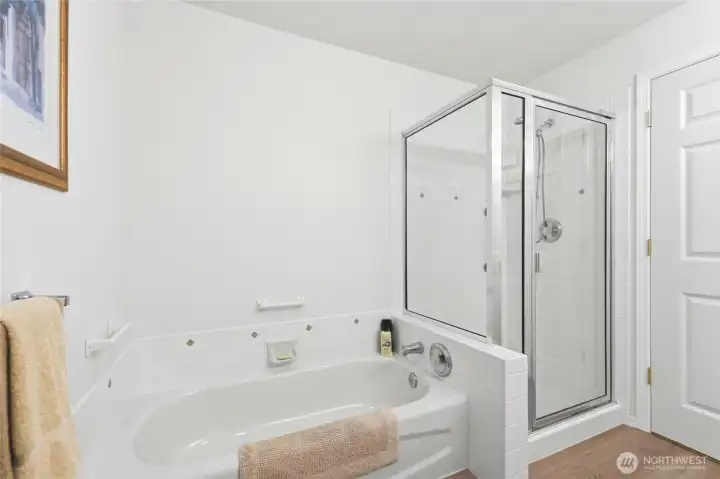 Separate tub and shower.