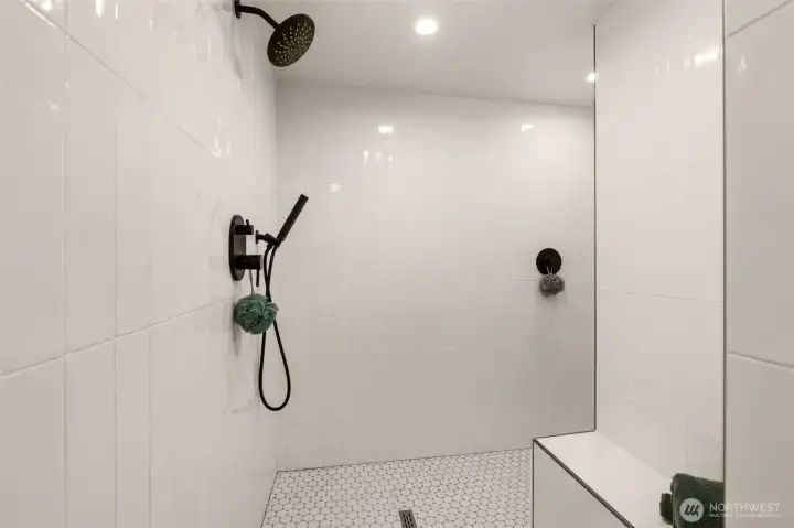 Huge Walk in shower with bench seat
