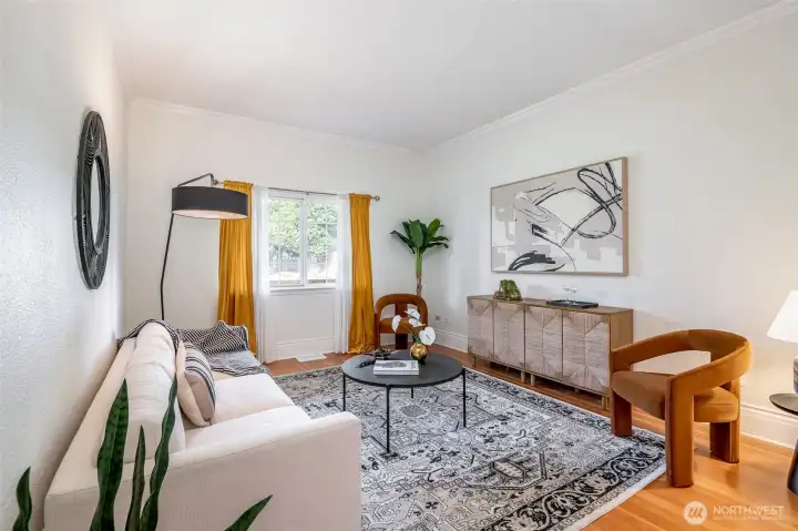This living room features a big window.