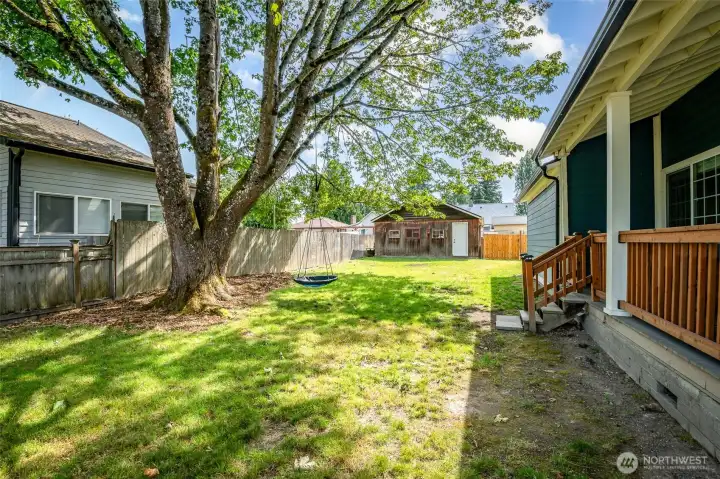 This spacious lots has room to play and garden.