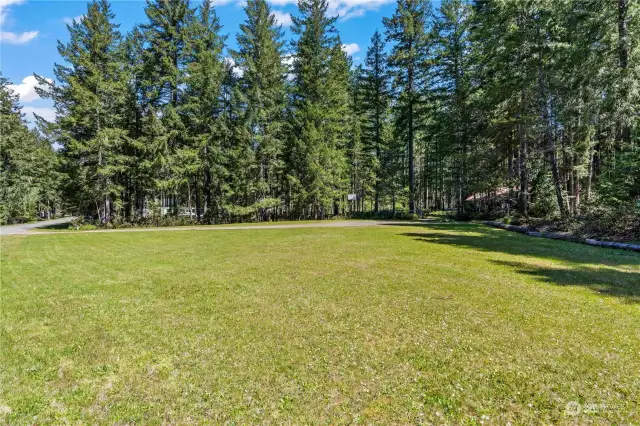 Enjoy this extra grass space that allows your guests to park their RVs on it, located right across from the driveway